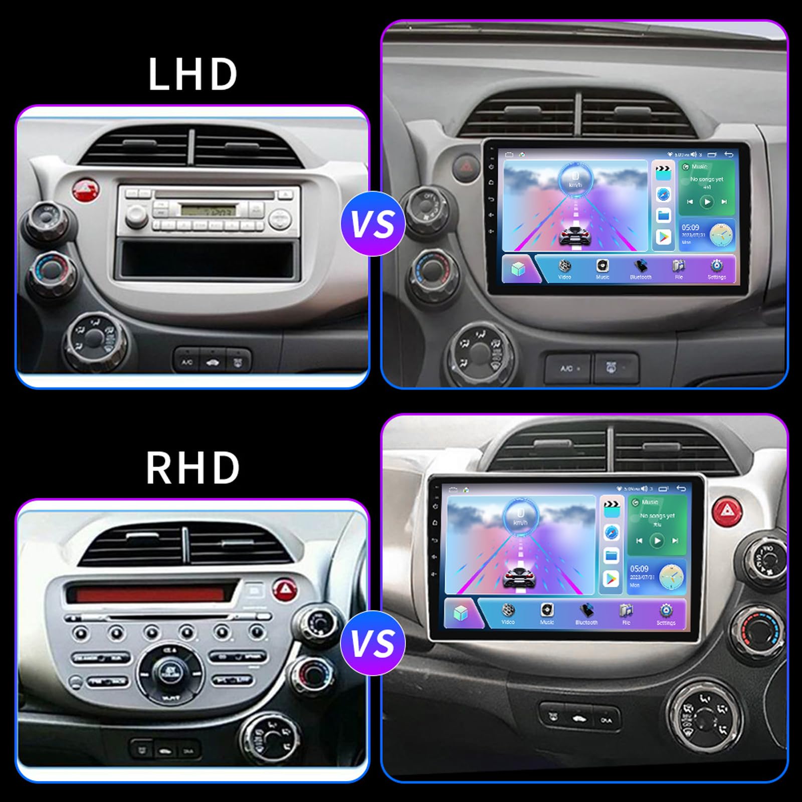 Android 14 radio samochodowe Navi do H-onda Fit Jazz LHD/RHD (2008-2013) 9-calowe radio ekranowe z bezprzewodowym Carplay/Android samochodowa nawigacja GPS obsługuje Bluetooth 5.0 HIFI FM