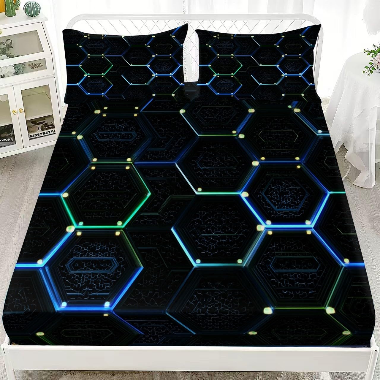 Noir Drap-Housse en Microfibre Brossée 200x200 cm Bonnet 30cm