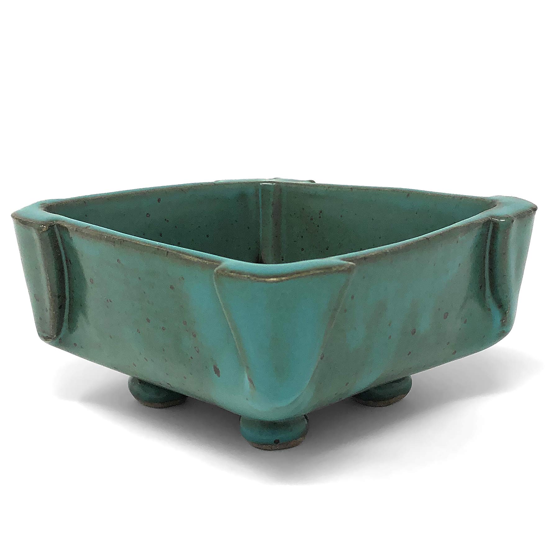 Anthony Stoneware5-inch Square Footed Dish, Teal Green