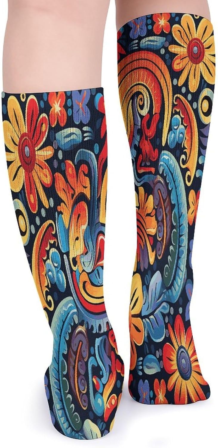 Mexican Knee High Socks Cozy Knee High Socks Soft Mid-Length Sock for All Seasons Daily Wear Adult