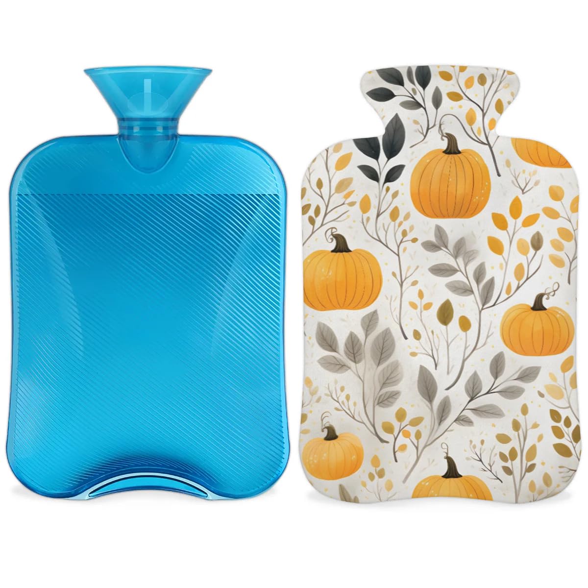 Hot Water Bottle with Soft Cover,2L Watercolor Pumpkin Hot Water Bag for Hot and Cold Compress, Hand Feet Warmer, Mystical Pumpkin Rubber Hot or Cold Water Bottle Halloween Christmas Decorations