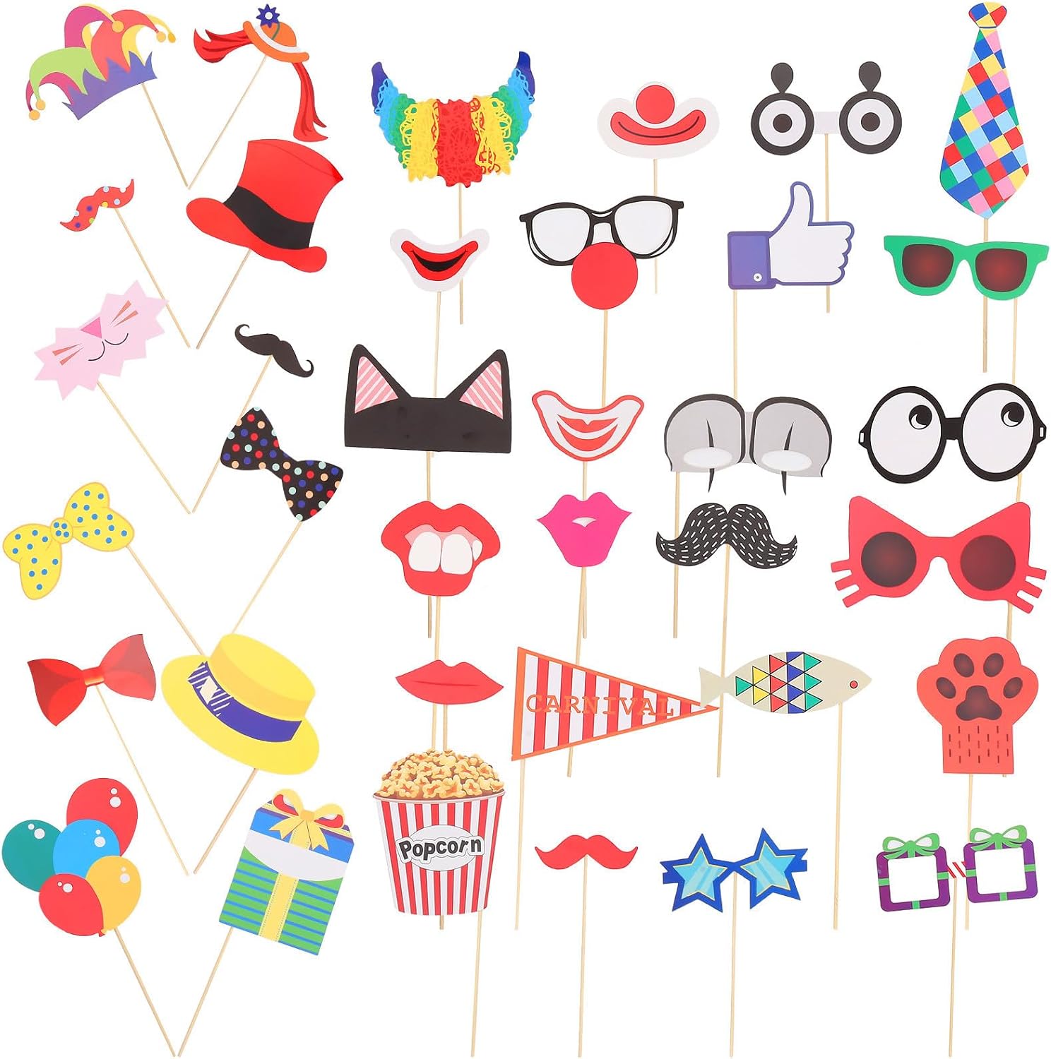 Paper Circus Photo Booth Props Dress up Party Set Reusable 36pcs