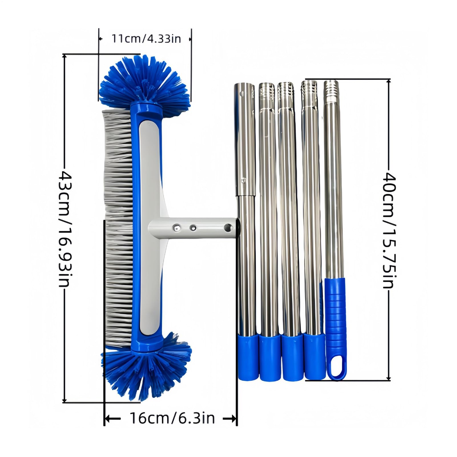 Spazzola da piscina con manico telescopico, raschietto per pulizia robusto, spazzola per piscina regolabile per pareti, angoli, pavimento, per pareti, off-terra, spa, vasca idromassaggio, terrazza