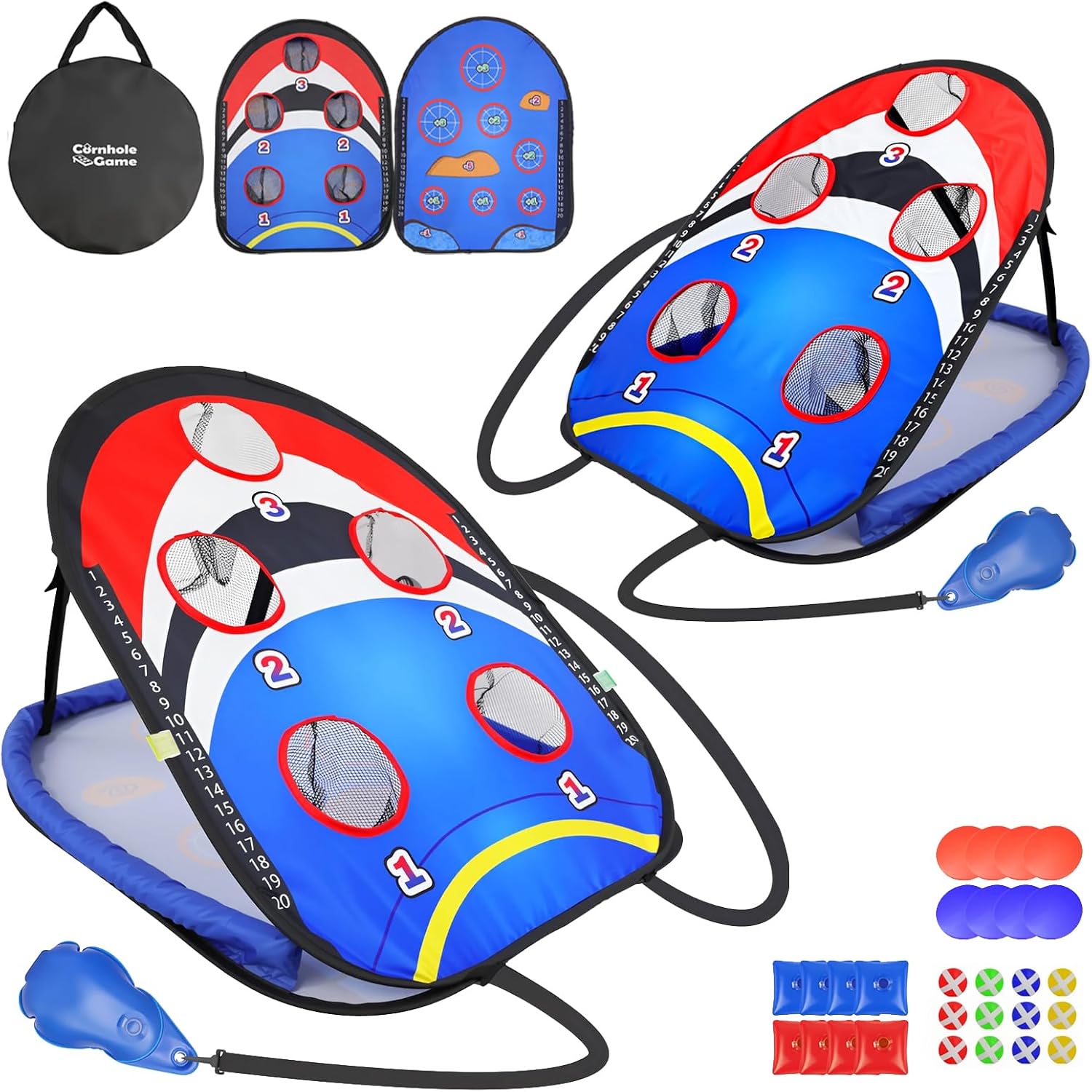 ROSE ME Pool Cornhole Game Floating, 3x2ft 5 Holes, Double Sided Pool Games | Water and Land Dual-Purpose, 8 Skipping Stones, 12 Sticky Balls, Portable, Easy Set Up, Fun Toys for Poolside, Beach, Lake