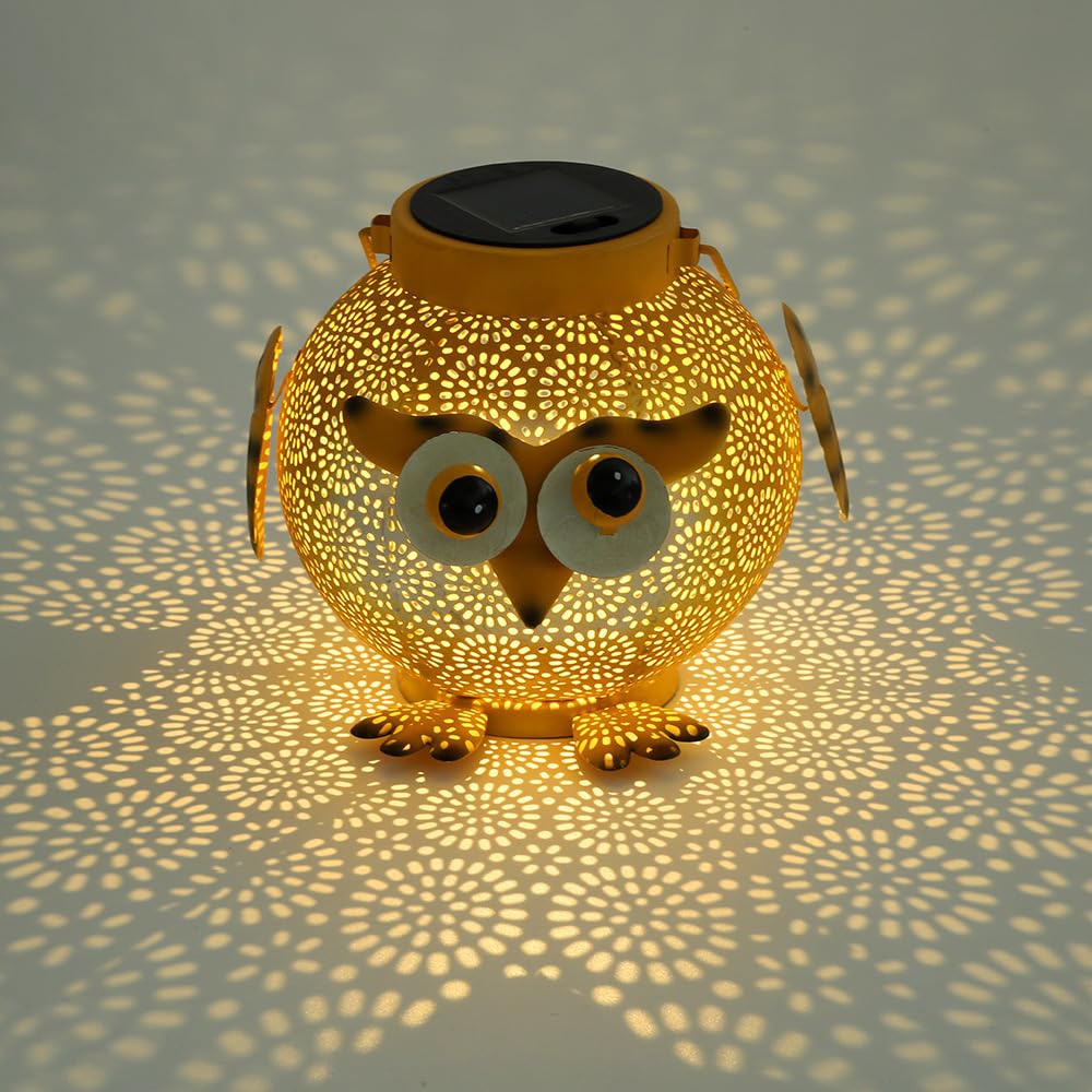 Solar lamps for Outdoor Garden Owl Decorative Solar Lantern for Outdoor Use Freestanding IP65 Waterproof Metal Decorative Outdoor Lighting Garden Lamp Hanging Solar Light for Outdoor Use on Patios