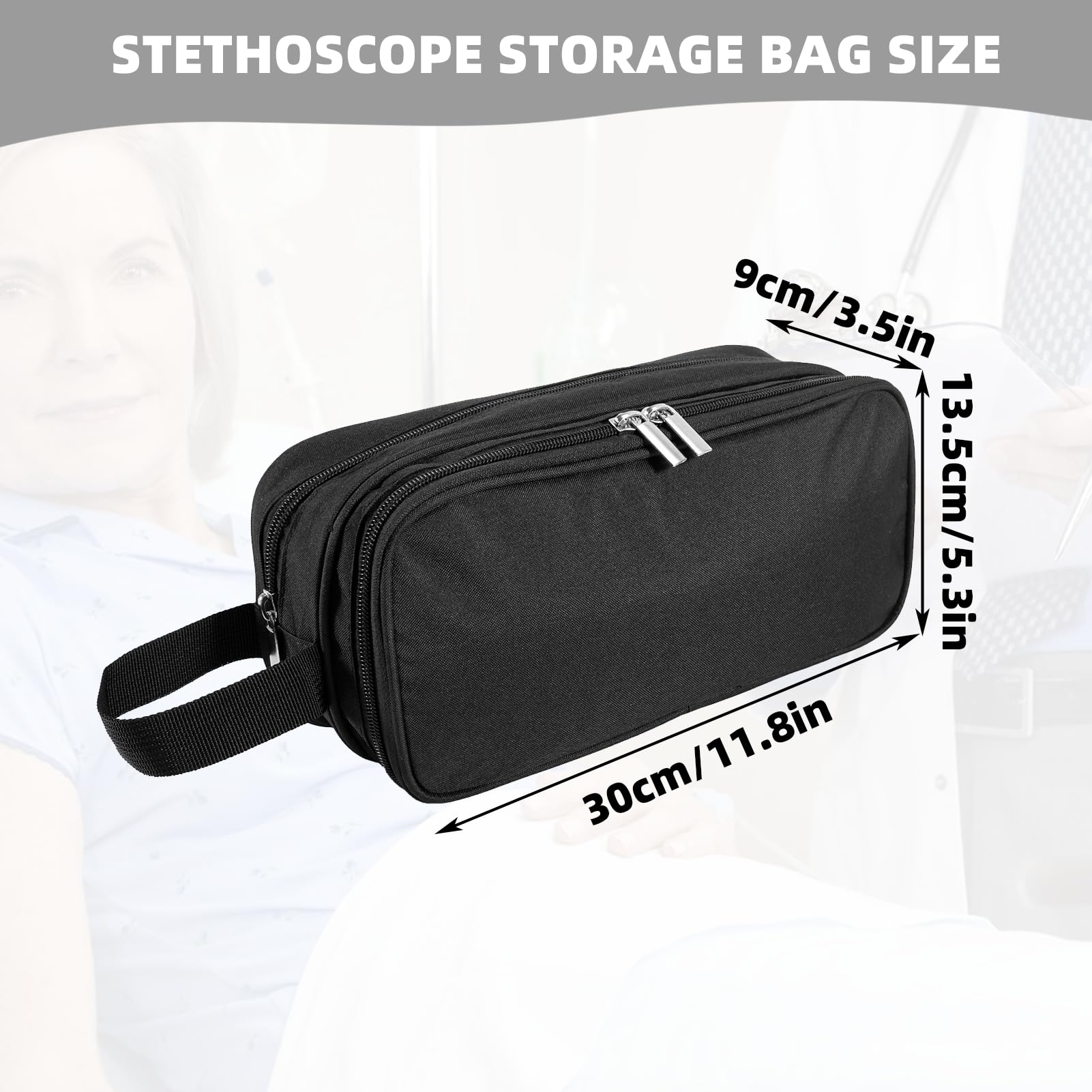 JFHNMLW Black Stethoscope Carrying Case Hold 2 Stethoscopes or BP Cuffs, Compatible with 3M Littmann/MDF/ADC, Stethoscope Bag with Extra Pocket for Nurses Accessories, Essentials for Nurse, Doctors