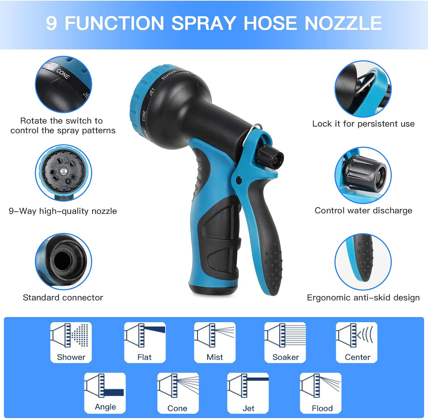 50FT Expandable Garden Hose, with 10 Function Nozzle, Leakproof Lightweight Retractable Water Hose with 3/4" Solid Brass Fittings, Extra Strength 3750D Durable Gardening Flexible Hose Pipe