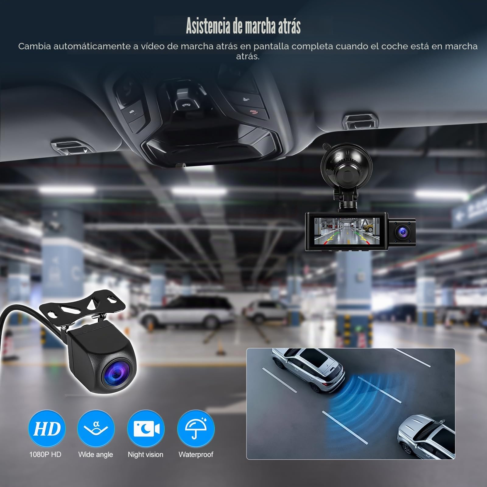 OiLiehu 3 Canales Cámara para Salpicadero 3,16 Pulgadas para Coches, Full HD 2,5K+1080P+1080P, Tres Lentes con G-Sensor/Control App/Grabación en Bucle/Visión Nocturna/Asistente de estacionamiento/GPS