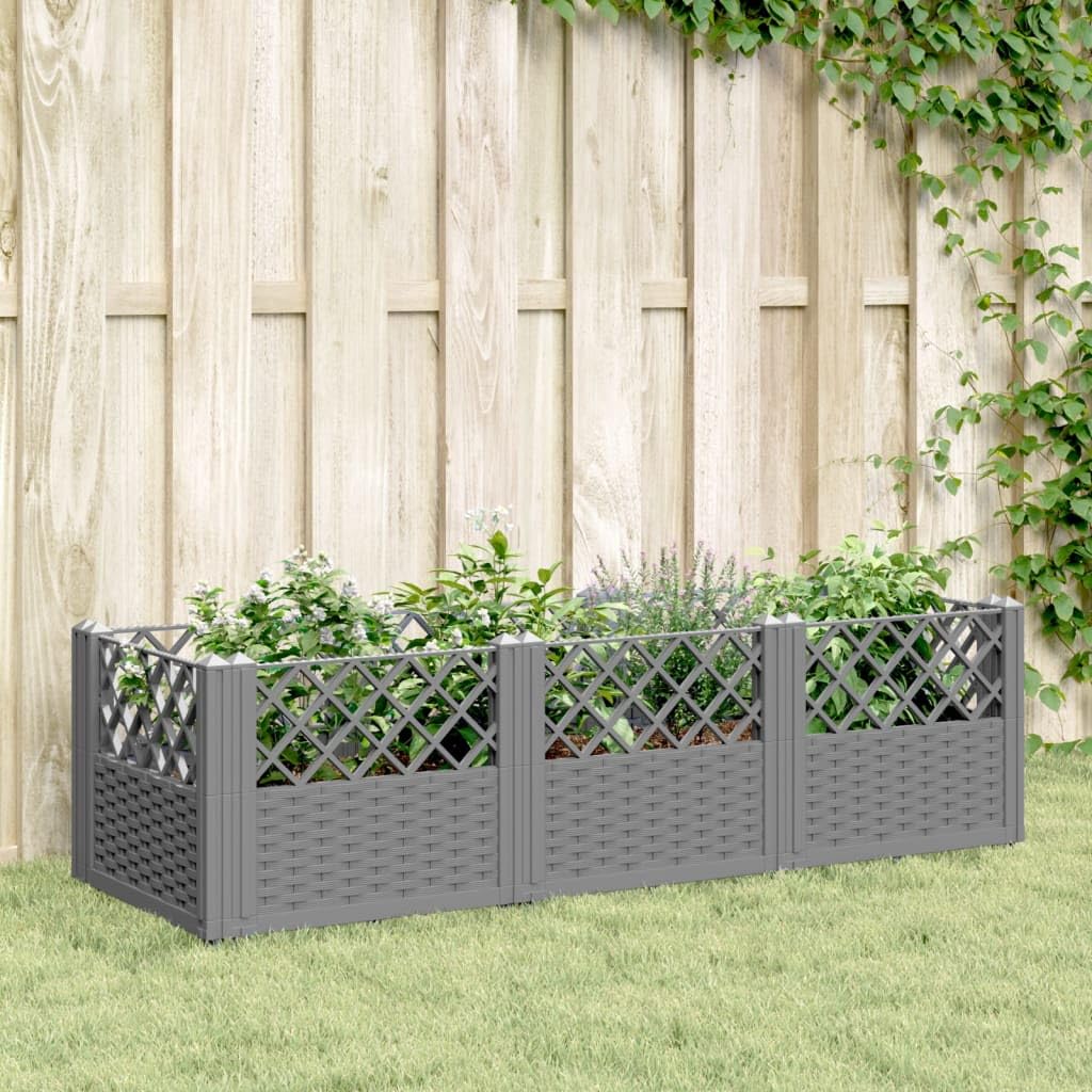Jardinera de jardín de polipropileno gris claro 123,5 x 43,5 x 43,5 cm con diseño modular de 8 paneles y aspecto de ratán para huerto, hierbas aromáticas y plantas con flores