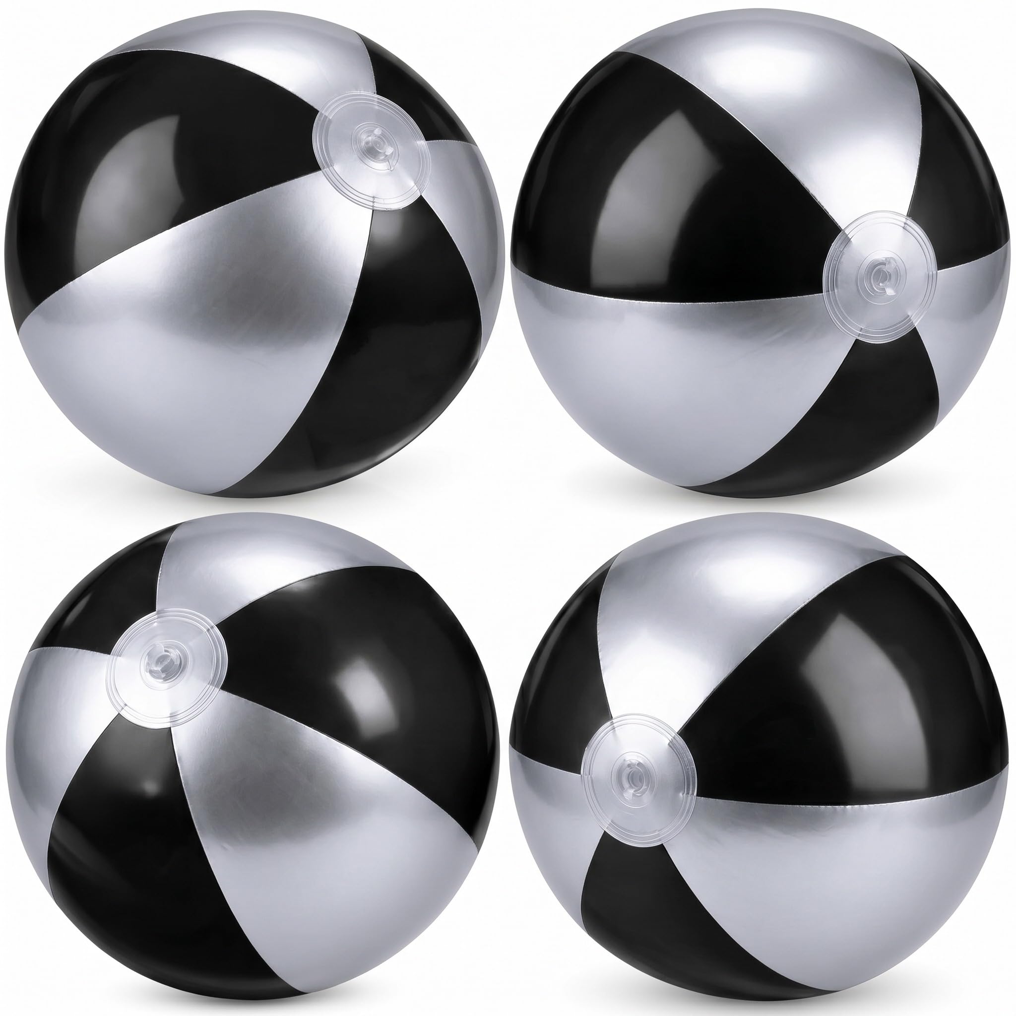 MiniInflat 4 Pack Pastel Beach Balls,Silver Gray &amp; Black,16 Inch