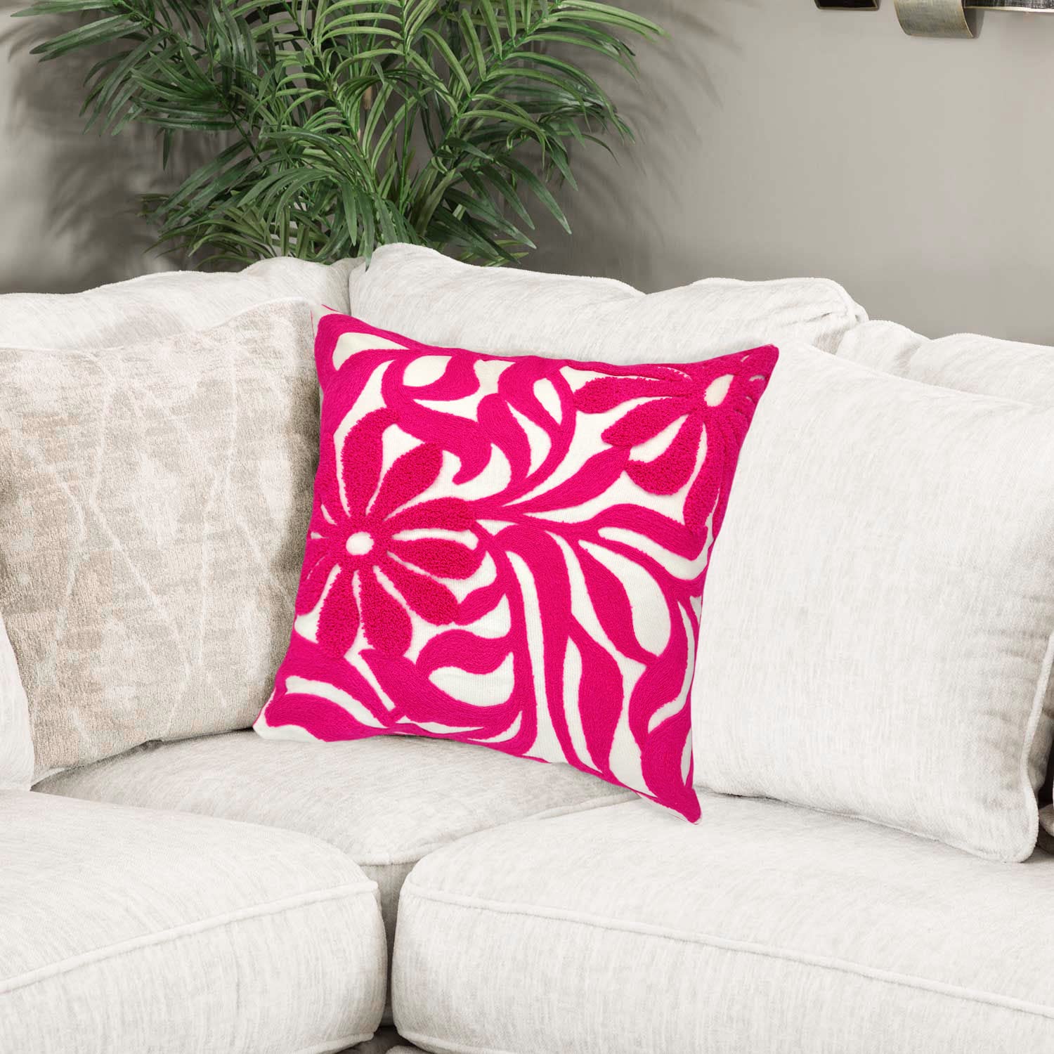 Alysheer Farmhouse Floral Embroidered Pillow Cover - 18x18 Inch Boho Cotton Cushion Case For Sofa & Bed