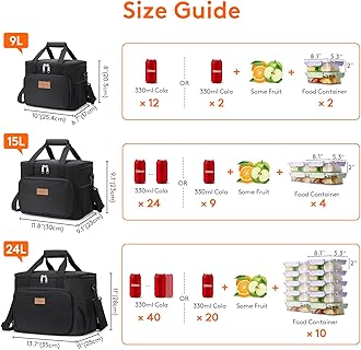 Lifewit Medium Lunch Bag 12-Can (9L) Insulated Lunch Box Soft Cooler Cooling Tote for Adult Men Women, Black