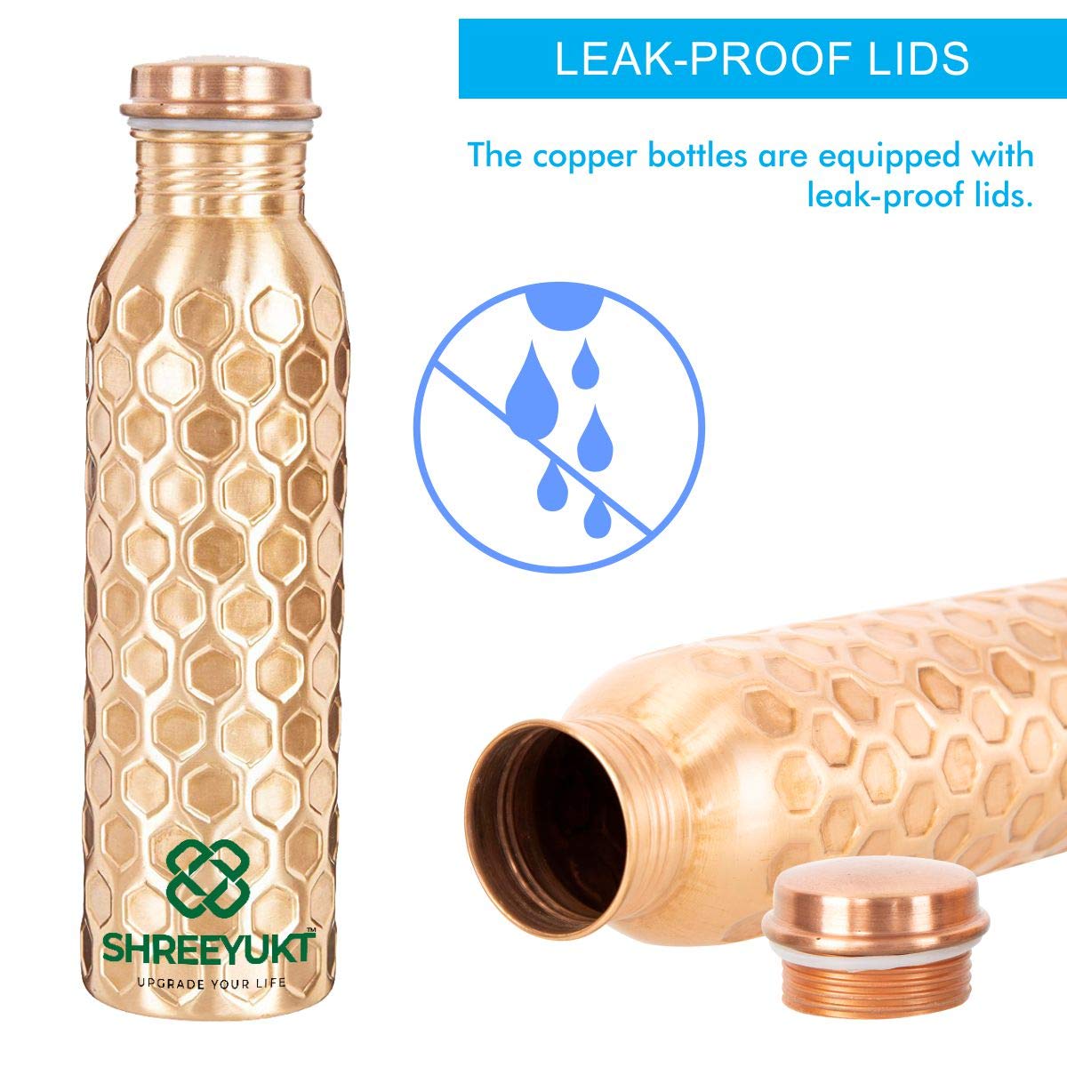 SHOPLYN Diamond Pattern Copper Water Bottle - 100% Pure Ayurvedic Copper, BPA Free, Leak Proof - View #13