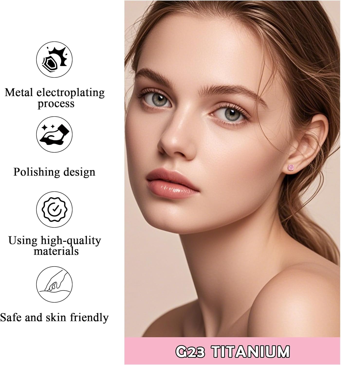 Women's light luxury earrings 6MM rose zircon titanium earrings transparent/pink/purple/colorful optional hypoallergenic simple earring - Image 6