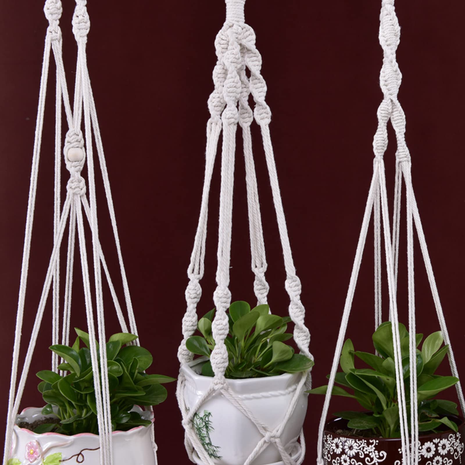 Appendiabiti Per Piante In Macramè – Confezione Da 2 Cesti Sospesi In Corda Di Cotone Per Interni/Esterni, Stile Boho, Lunghi 55 Cm - 4