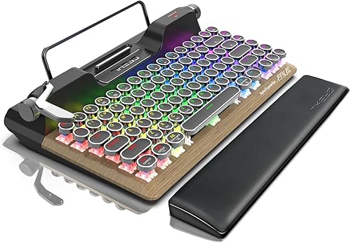 Miniatura 1 de 7KEYS Teclado mecánico retro para juegos de máquina de escribir, teclado de computadora de estilo vintage con Bluetooth inalámbrico 5.0cableado2.4G,