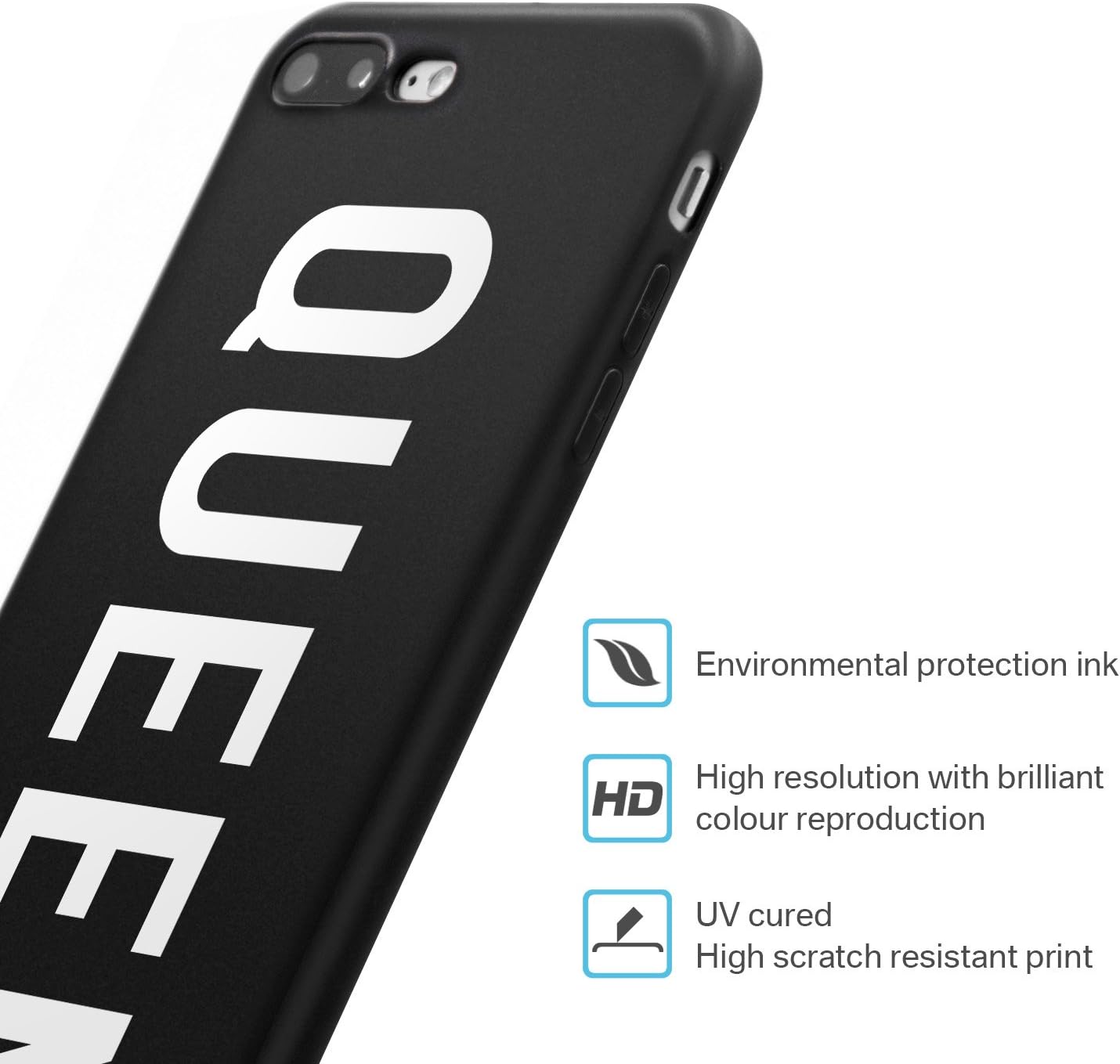 iPhone 7 Plus Case Queen Slim Fit Black Shockproof Bumper Cheap Cell Phone Accessories Queen & King Design Thin Soft TPU Protective Cover for Women Apple iPhone 8 Plus Cases Luxury for Girls