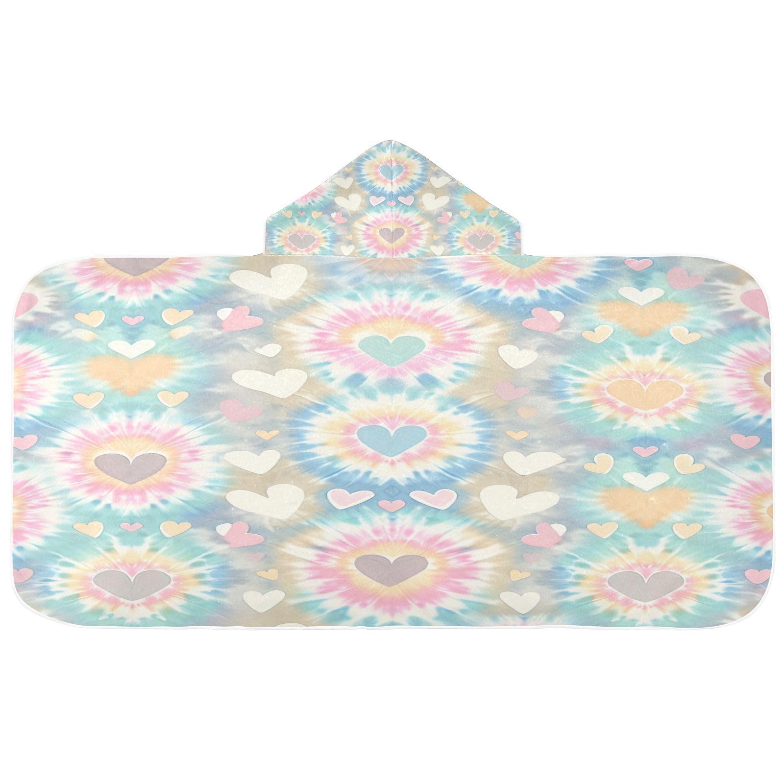 Kigai Tie Dye Heart Hooded Beach Towel for Kids Soft Absorbent Quick Dry Bath Towel with Hood Lightweight Toddler Shower Pool Bath Wrap for Boys Girls