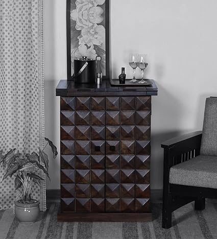PRIYANKA HOME FURNITURE? Sheesham Solid Wooden Bar Cabinet Home with Storage || Home Bar Furniture || Bar Units for Home || Bar Cabinet for Living Room || Walnut Finish