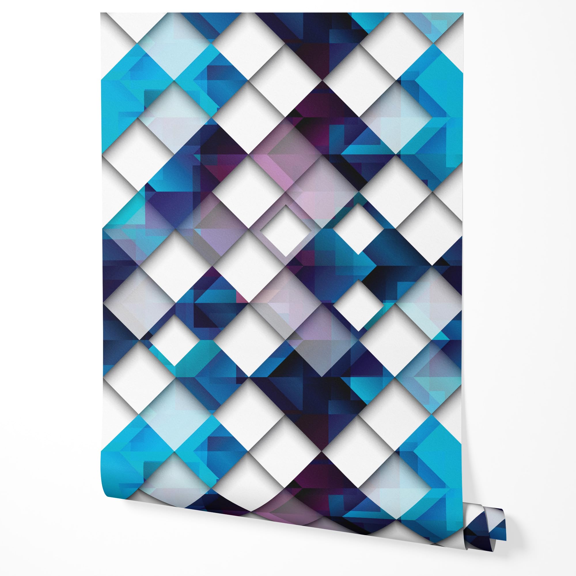 Tapeta flizelinowa geometryczna 3D niebieska fioletowa abstrakcyjna