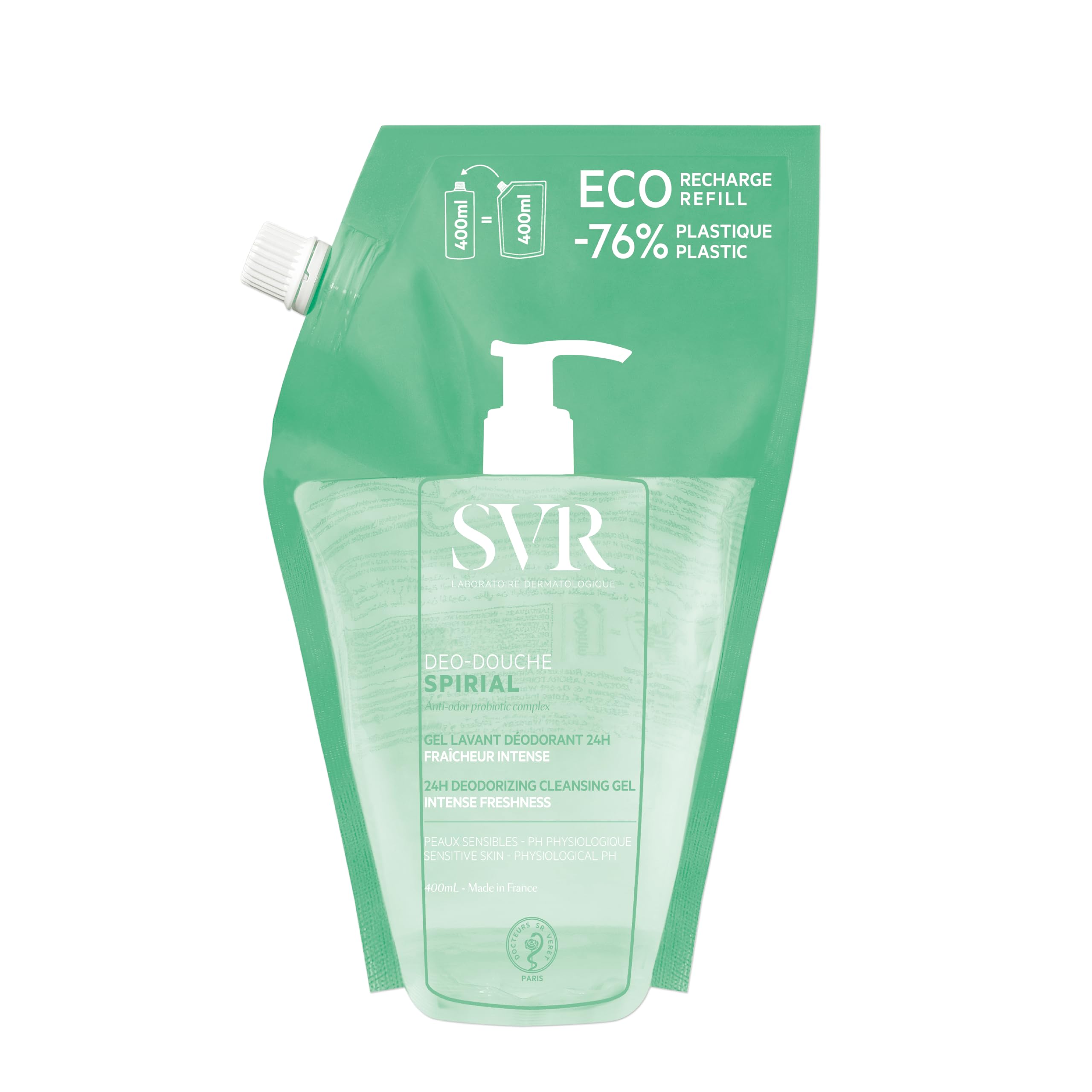 SVR SPIRIAL All-over 24hr Deodorising Wash-Off Cleansing Gel, Aluminium Salts-Free (400ml Refill), 401 ml (Pack of 1)