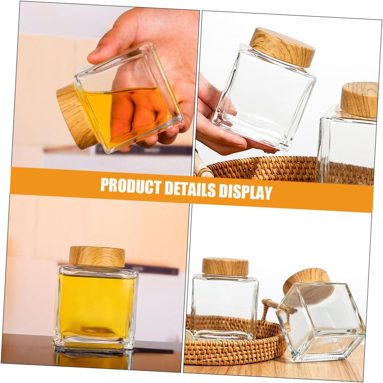 2pcs Small Glass Honey Jars with Wood Grain Seal Lids 180ml Food Storage Containers for Kitchen Coffee Sugar Snacks