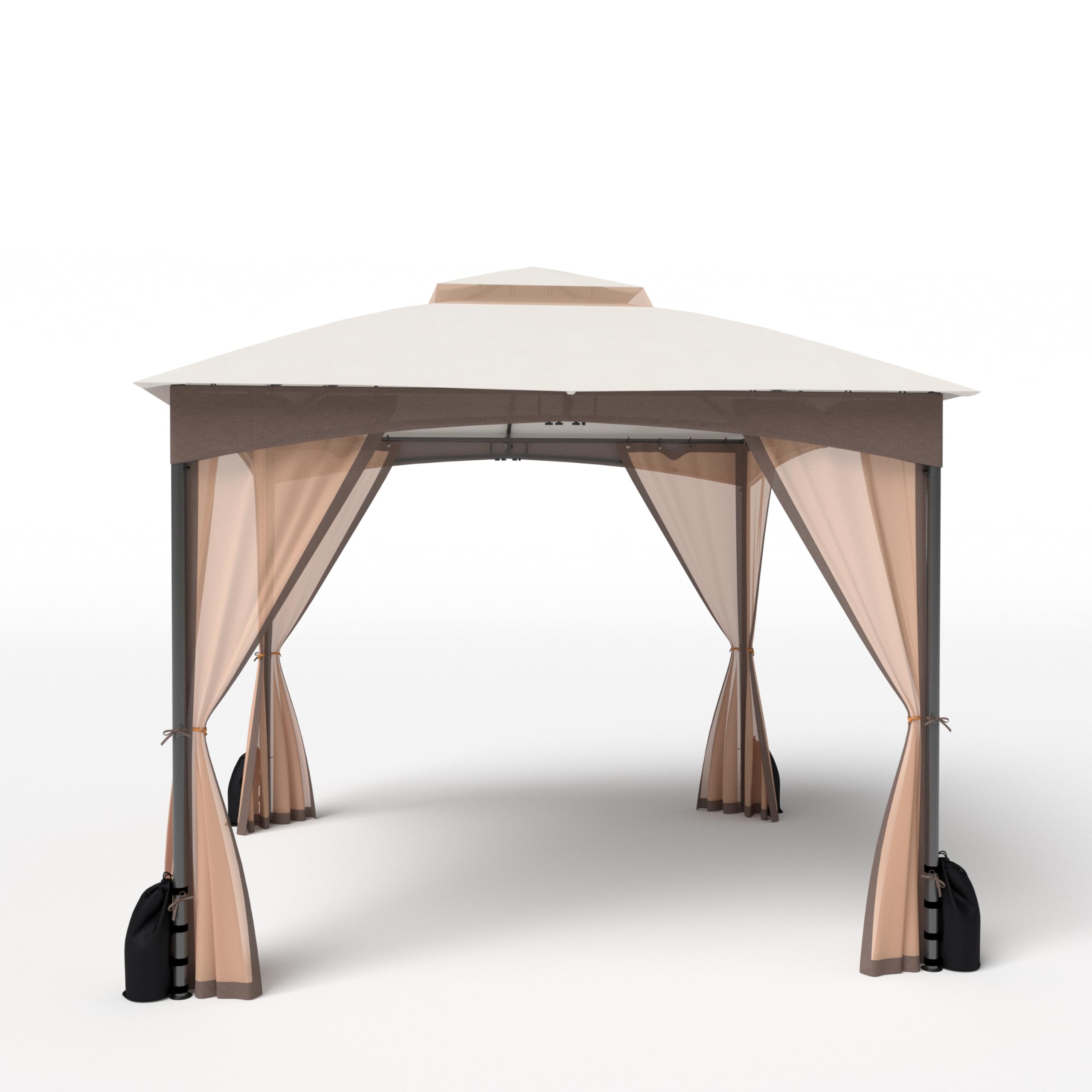RELAX4LIFE Pergola da 3 x 3 m, con Zanzariera, Padiglione Idrorepellente con Doppio Tetto, Gazebo da Giardino con Telaio in Metallo, 8 Picchetti per il Terreno, 4 Sacchi di Sabbia (MARRONE)