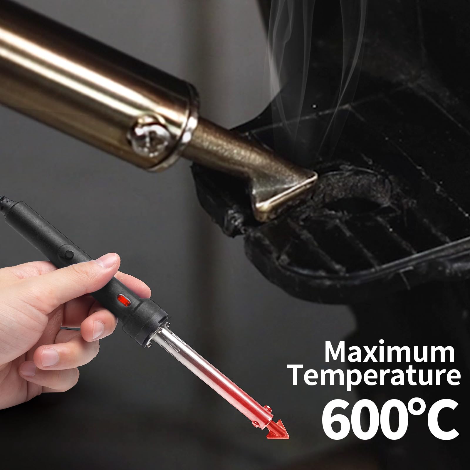 YIHUA 960-IV soldador de plastico soldar plastico con interruptor luz indicadora 3 puntas 20/20 varillas de plástico negro y blanco para soldadura de plástico tanque de combustible reparación(EU Plug)