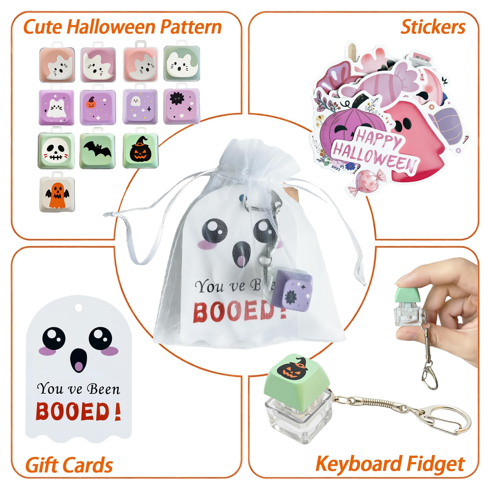 Paquete de 24 juguetes para ansiedad con teclado de Halloween, lindo llavero de calabaza fantasma, divertido juguete de escritorio para aliviar el estrés en la oficina, gadgets geniales para hombres y