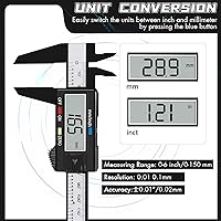 Vista 2 de Calibradores digitales electrónicos, conversión de pulgadas y milímetros, pantalla LCD, herramienta de medición de 0 a 6 pulgadas, apagado