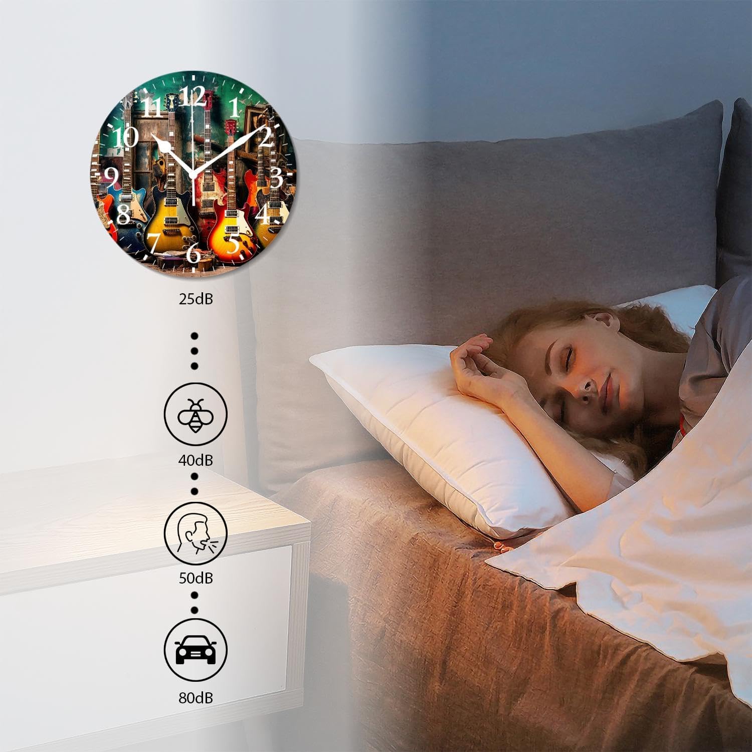 Guitar Wall Clock Silent Non-Ticking Battery Operated Modern Wall Clocks Decorative for Bathroom Kitchen-Electric Guitar Music Drawing(16inch)