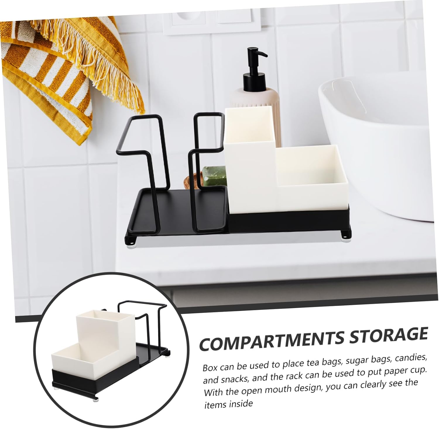 Portable Holder Inn Sugar Bag Box Station Rack Paper Cup Holder High-class Tea Organizer Box Open Design Easy Access Coffee Sugar Napkins for Home Office