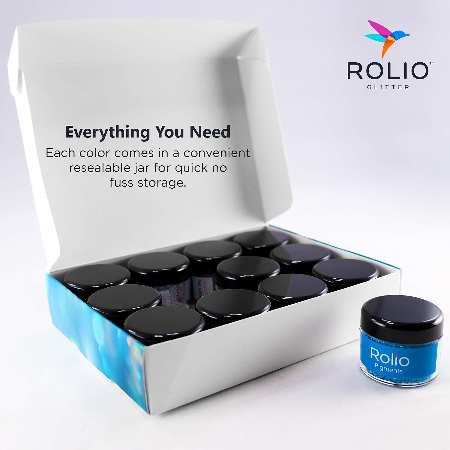 Rolio Holographic Glitter Set - 12 Jars, 15g Each, Cosmetic Holographic Grade Glitter for Resin, Makeup, Face & Body Art, Craft Supplies, Nail Decoration - Vibrant Set (15g)