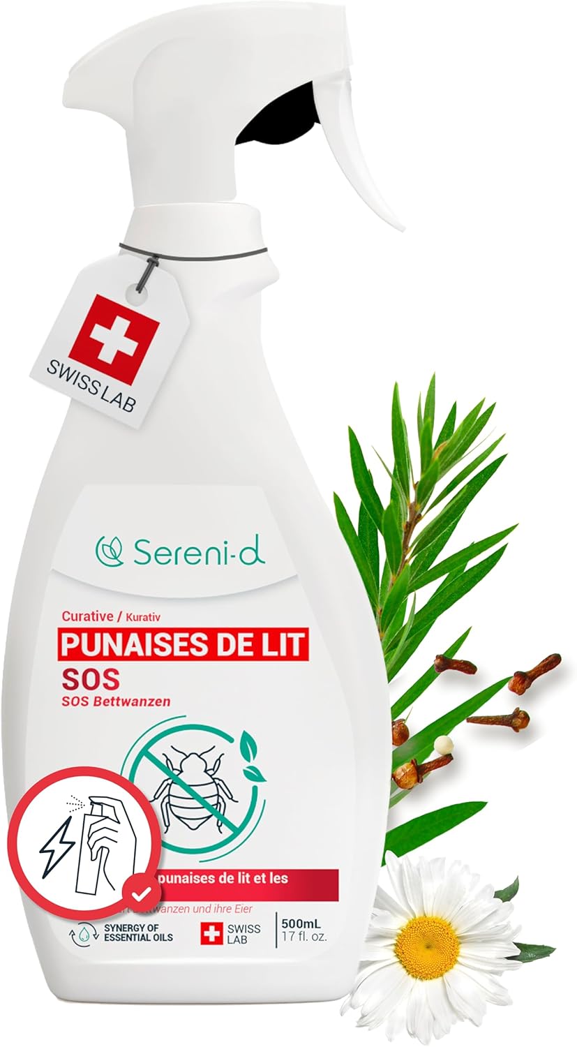 SOS ANTI PUNAISES DE LIT XXL - Spray Insecticide CHOC Traitement naturel aux Huiles Essentielles et Fleur de Pyrèthre Végétal - Produit qui élimine les punaises de lit - 500mL