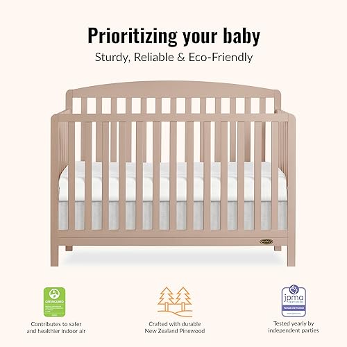 Miniatura 5 de Dream On Me Odelle, cuna convertible 5 en 1 de tamaño completo en color Almond Butter, con certificación GreenGuard Gold & JPMA, se convierte en