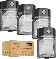 Vista 1 de YXL Paquete de 4 luces LED de pared de 30 W y 3600 lm con fotocélula del atardecer al amanecer, AC100-277V 5000K, luces LED para exteriores, IP65