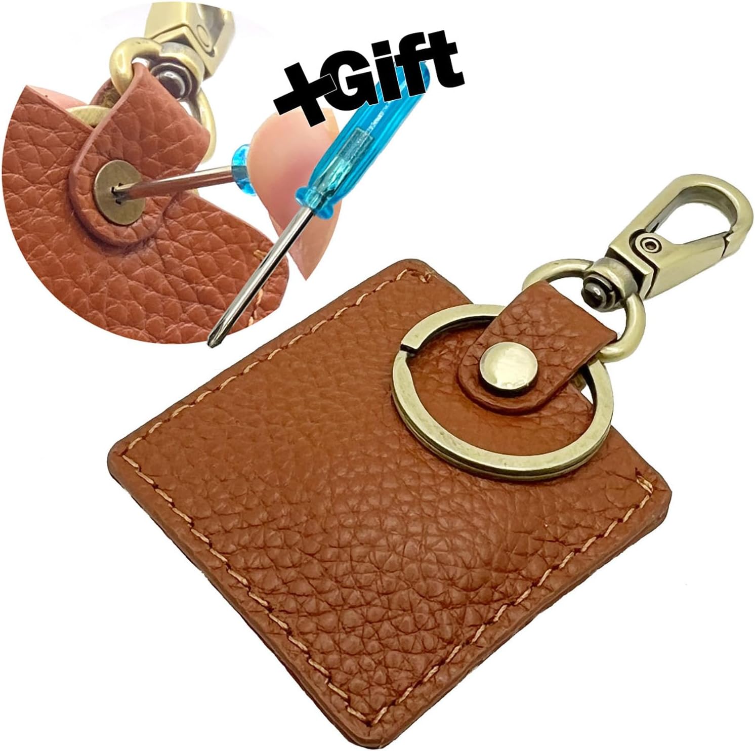 Genuine Leather Airtag Holder Keychain,Full Coverage Protective Case for Apple Airtag GPS Tracker,Portable Airtag Cover