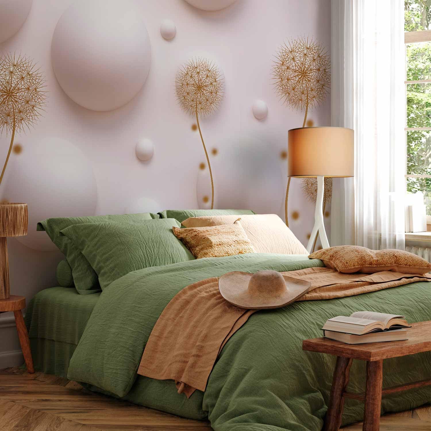 artgeist Wall Mural Abstract 116x83 in - XXL Peel and Stick Self-Adhesive Wallpaper Removable Large Sticker Foil Wall Decor Print Picture Image Design 3D Effect Orbs Dandelions Colorful a-B-0110-a-b