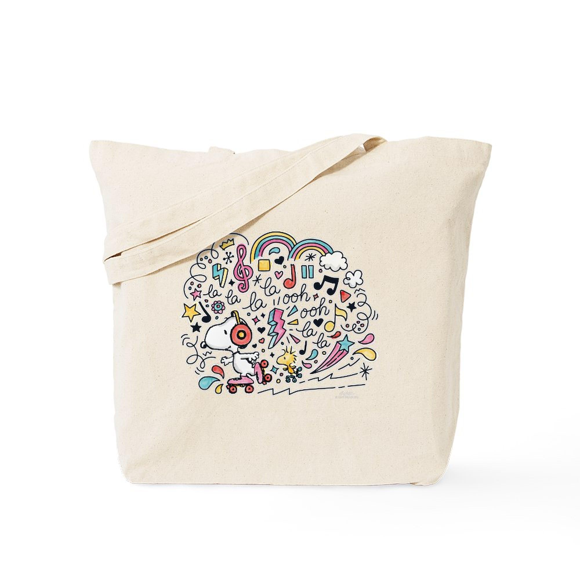CafePress Snoopy Skating To Music Natural Canvas Tote Bag, Reusable Shopping Bag
