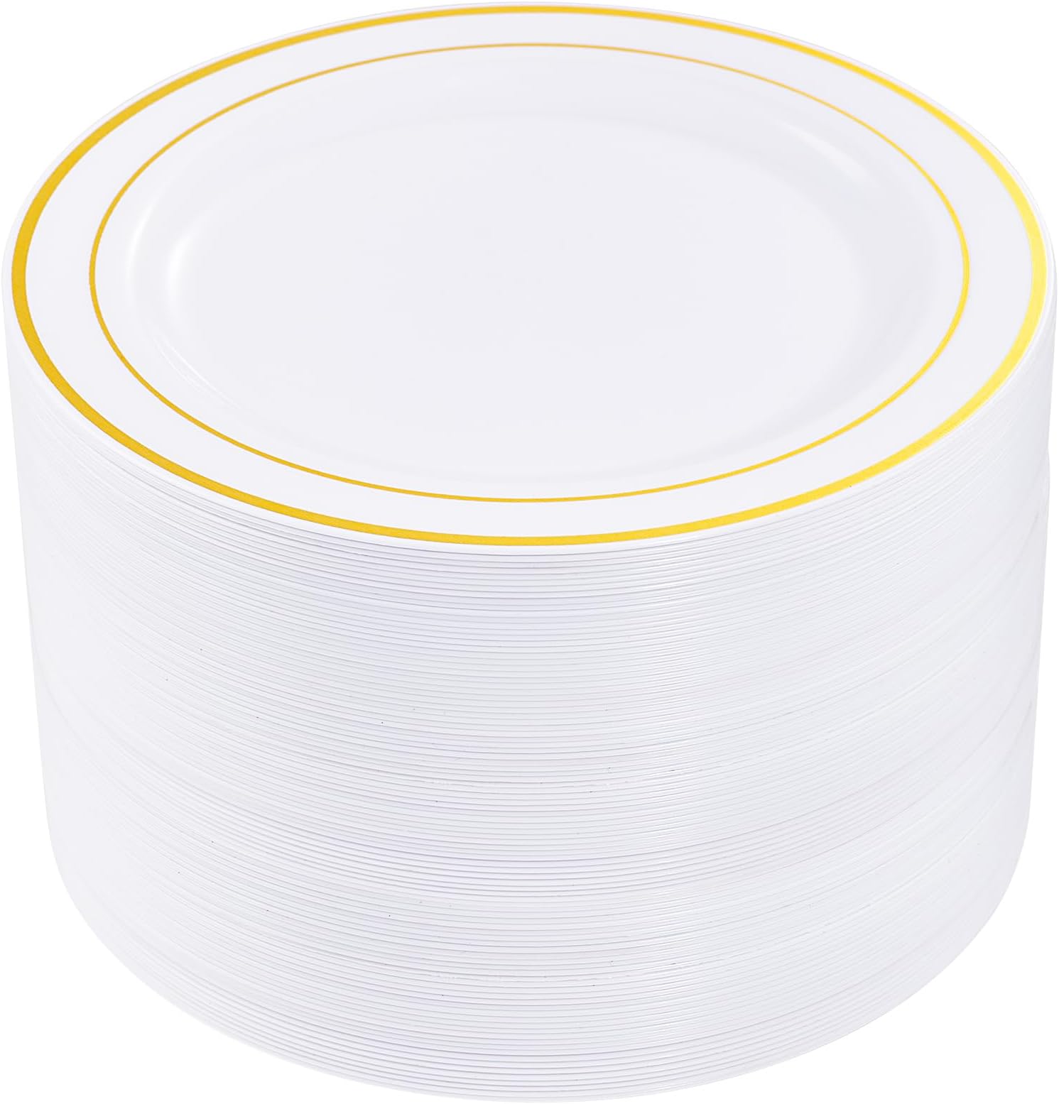 I00000 60pcs Gold Plastic Plates,10.25 inch Gold Rimmed Dinner Plates, White Disposable Plates, Perfect for Parties or Wedding