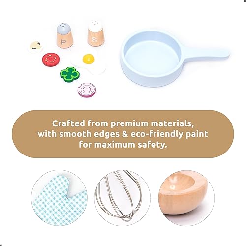 Miniatura 2 de Juego de accesorios de cocina de madera para niños, juego de juguetes de cocina para niños, juego de juguetes de cocina para niños pequeños, ollas y