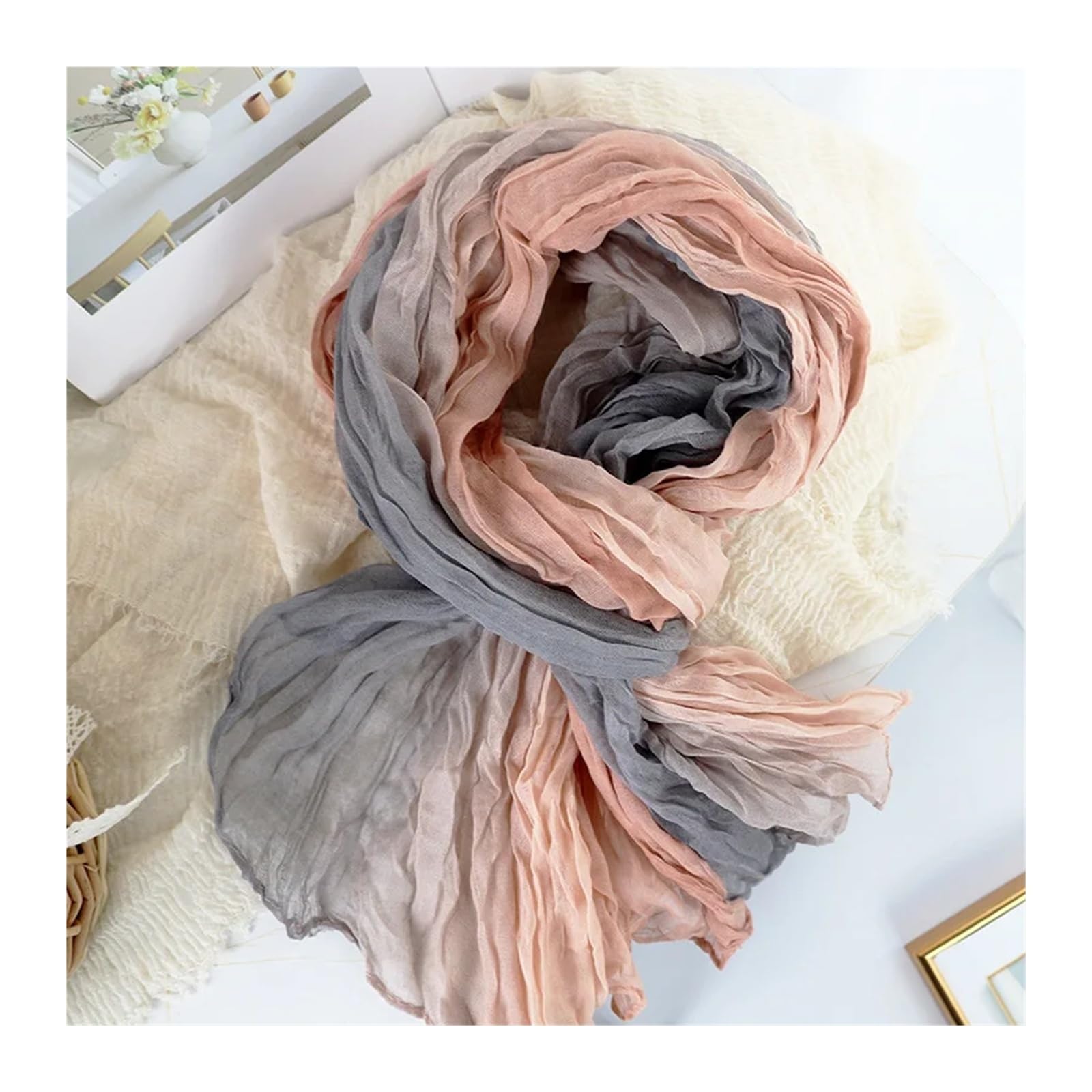 Sciarpa in Cotone e Lino da Donna - Scialle 2 in 1 con Aria condizionata, sfumatura a 3 Colori (23 x 175 cm)