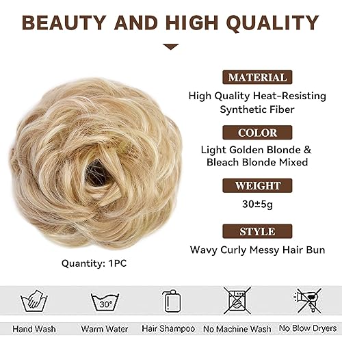 Miniatura 3 de HAIRCUBE 1 pieza de cabello desordenado con moño desordenado para mujer, extensiones de cabello sintético grueso y recogido para coleta (rubio
