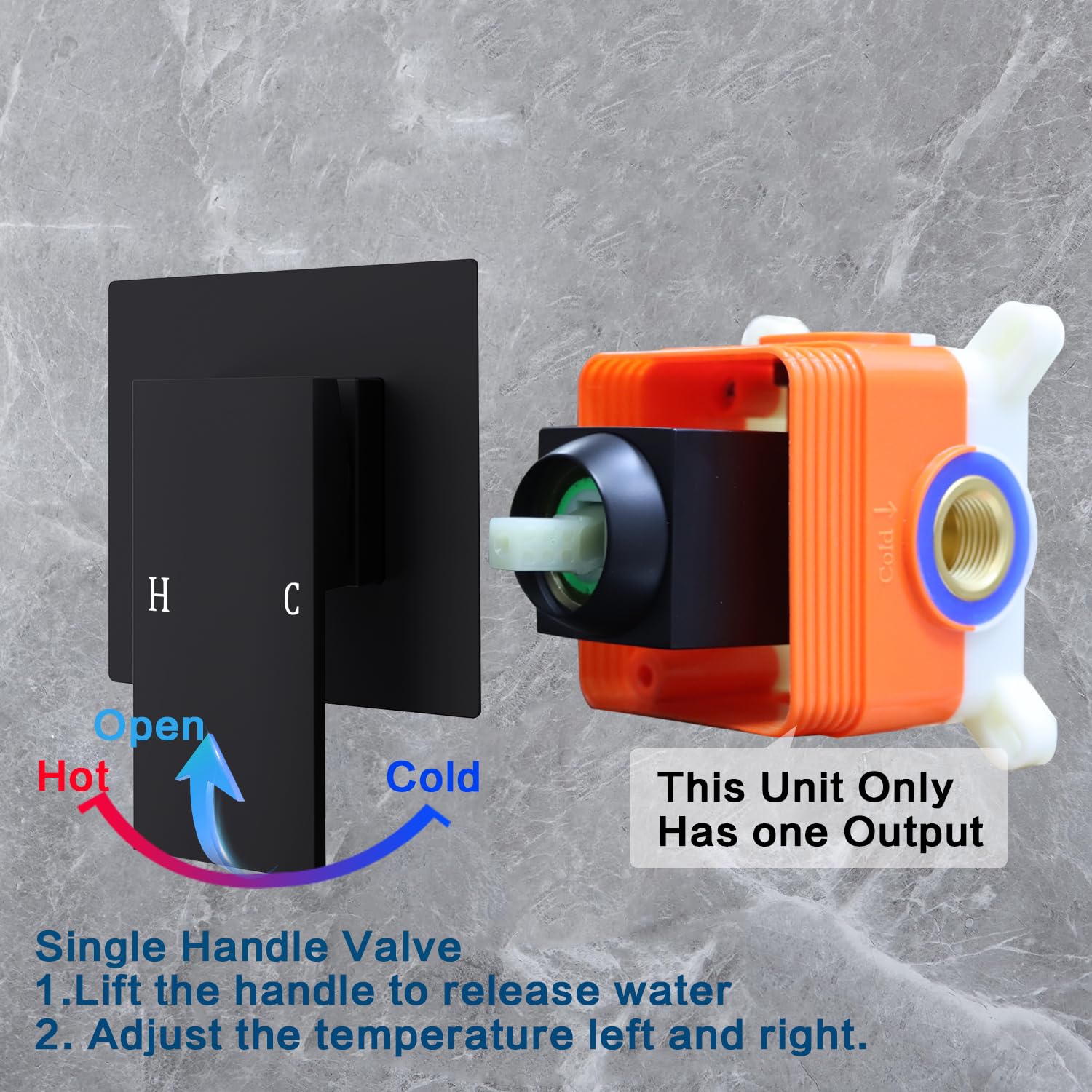 Square Shower Valve Single-Function Shower Handle Valve Wall Mount Brass Faucet Shower Rough-in Valve Bathroom Single Handle Trim Kit Matte Black - Image 2