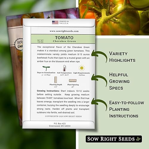 Miniatura 2 de Sow Right Seeds - Semillas de tomate verde Cherokee para plantar - Paquete de reliquia sin OMG con instrucciones para plantar un huerto casero -