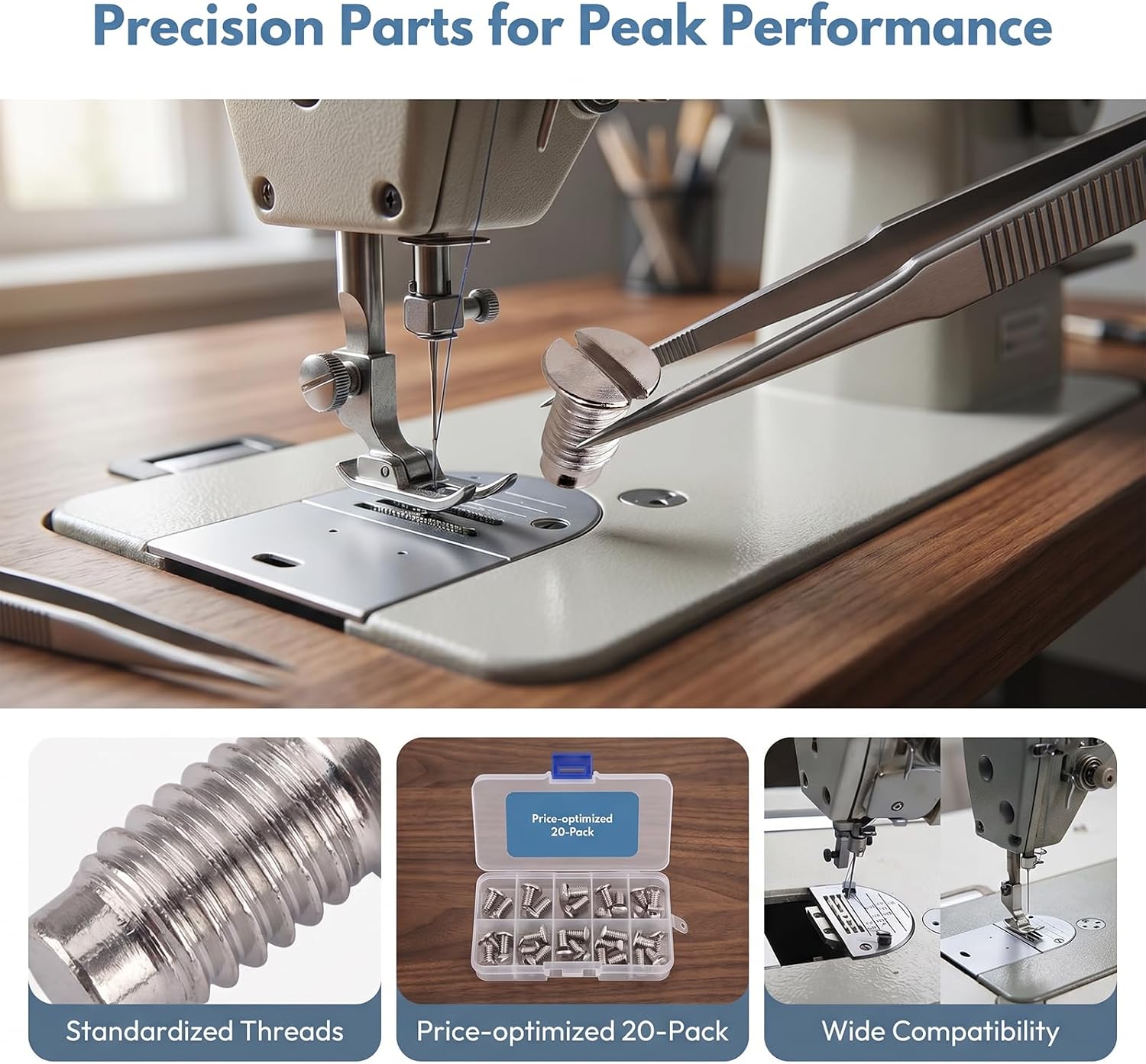 20 Pack TP Type Sewing Machine Needle Plate Screws, Standard Thread Replacement Fasteners, Universal Repair Parts for JUKI Brother Singer Consew Single Needle Industrial & Household Sewing Equipment