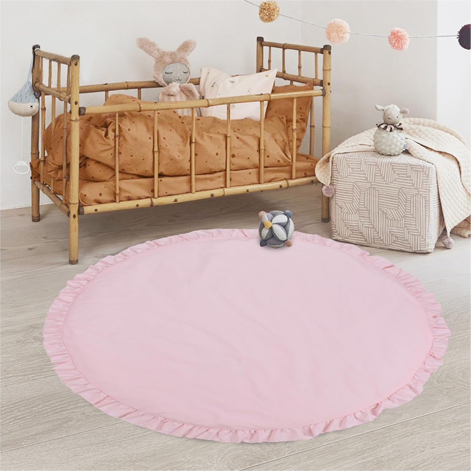 Pink Cotton Round Rug, 39.3 Inch, Kids Play Mat & Tent, Machine Washable, Indoor Use
