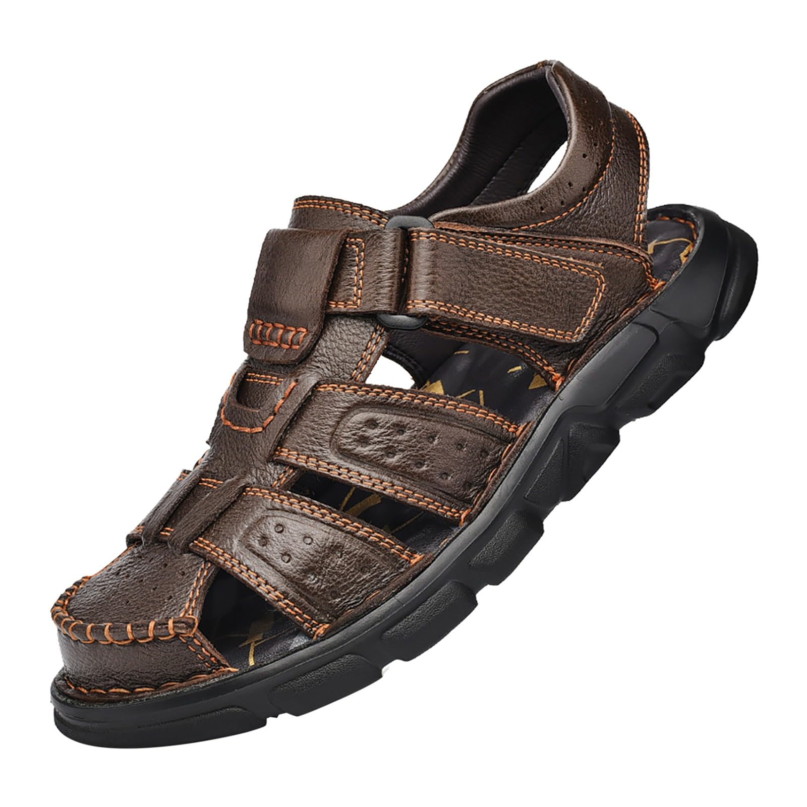 Sandali da uomo in pelle – sandali da trekking chiusi, traspiranti, per attività all'aperto, da trekking, estivi, antiscivolo, per il tempo libero, taglia 39 – 48