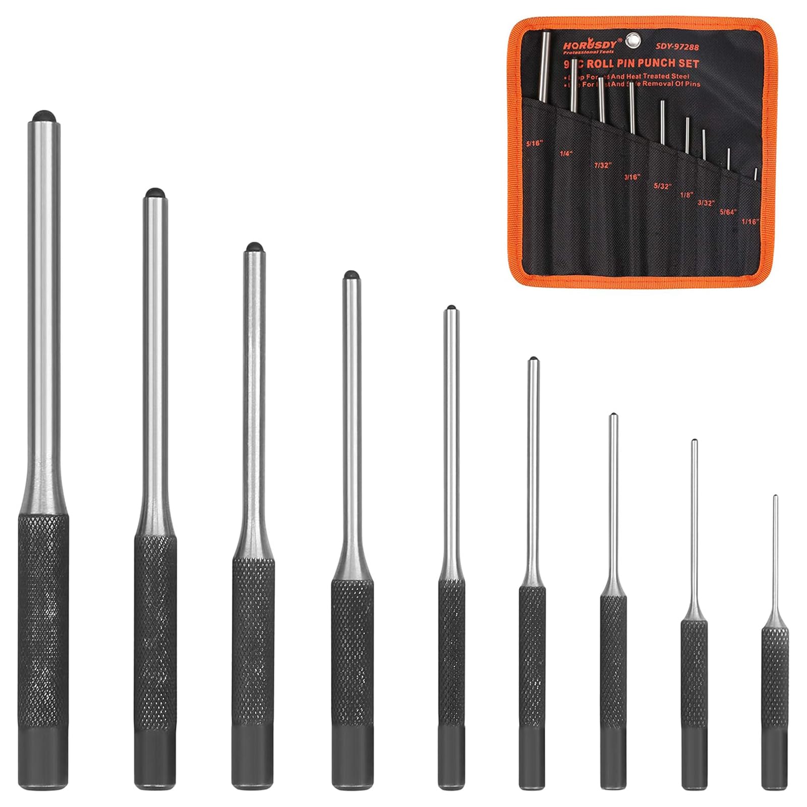9 Pieces Roll Pin Punch Set, HORUSDY Removing Repair Tool with Holder for Automotive Watch Repair,Jewelry and Craft