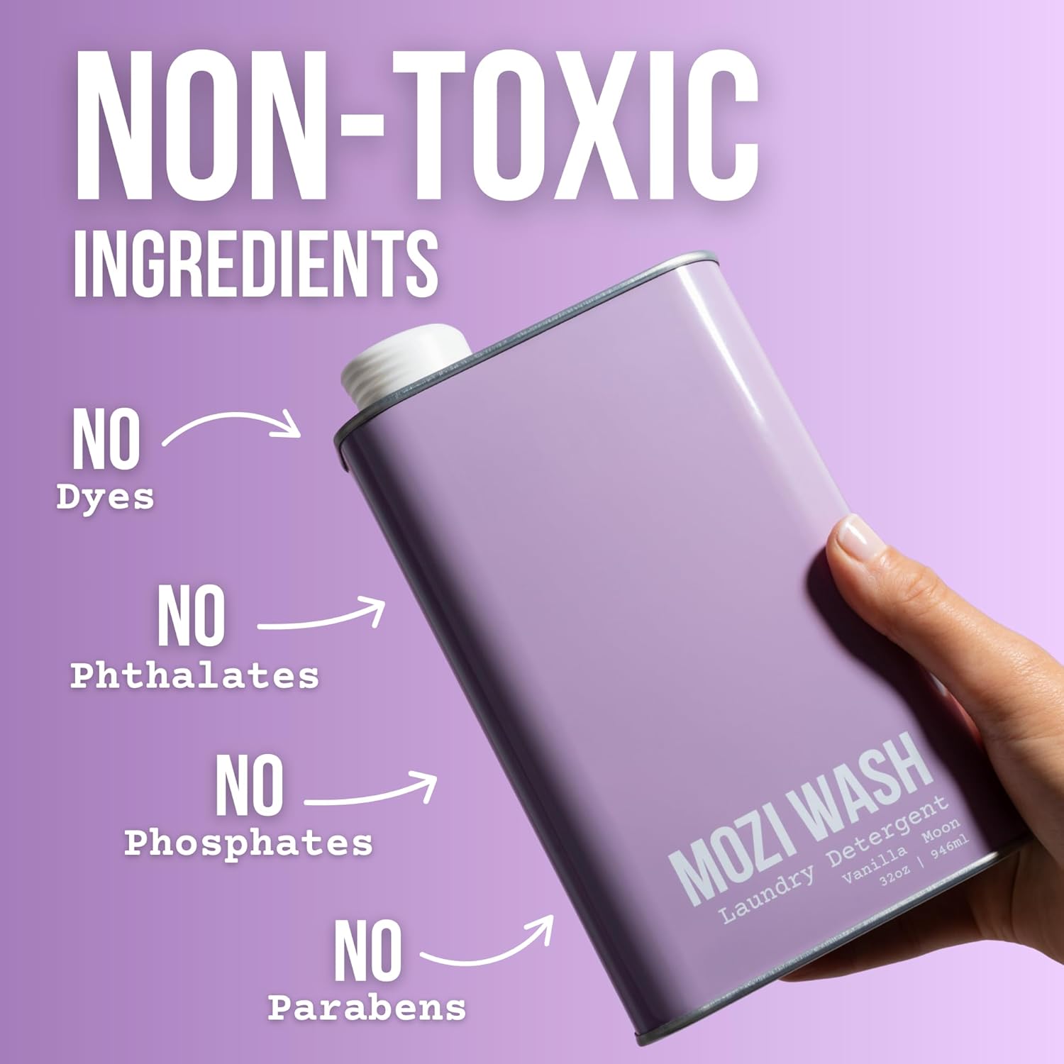 Mozi Wash Laundry Detergent Liquid, Vanilla Moon, 50+ Loads, Concentrated, Plant Based, Cruelty & Dye Free, Phosphate & Paraben Free, Earth Friendly, Long Lasting Fresh Scent, 32 oz Recyclable Bottle